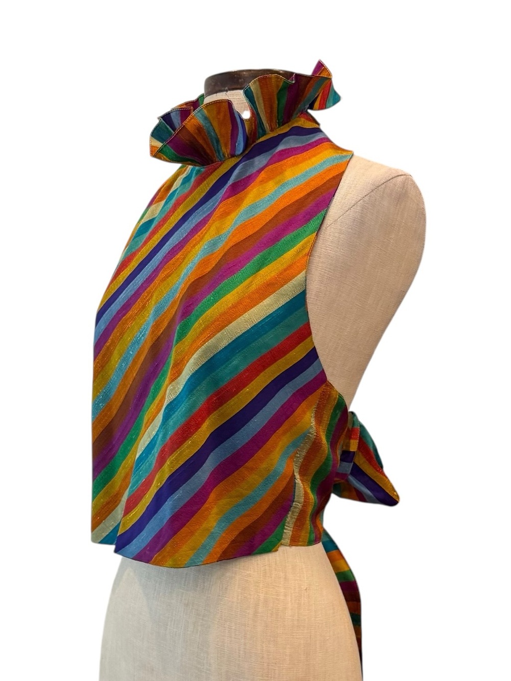 Vintage Ruffle neck rainbow halter top 1970s vintage - Picture 2 of 8
